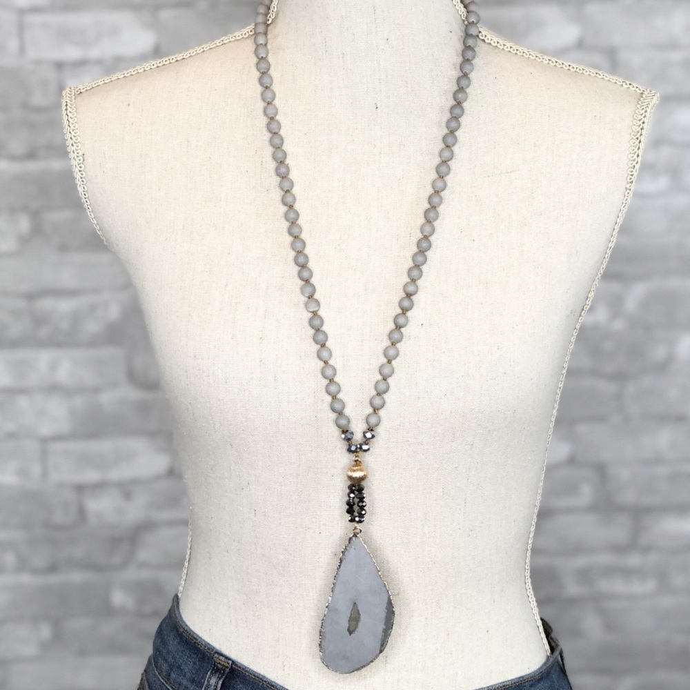 Ash Druzy Slab Geode Pendant Necklace
